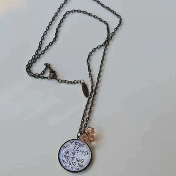 Inspirational Pendant Necklace with Pink Beads - Picture 2 of 6